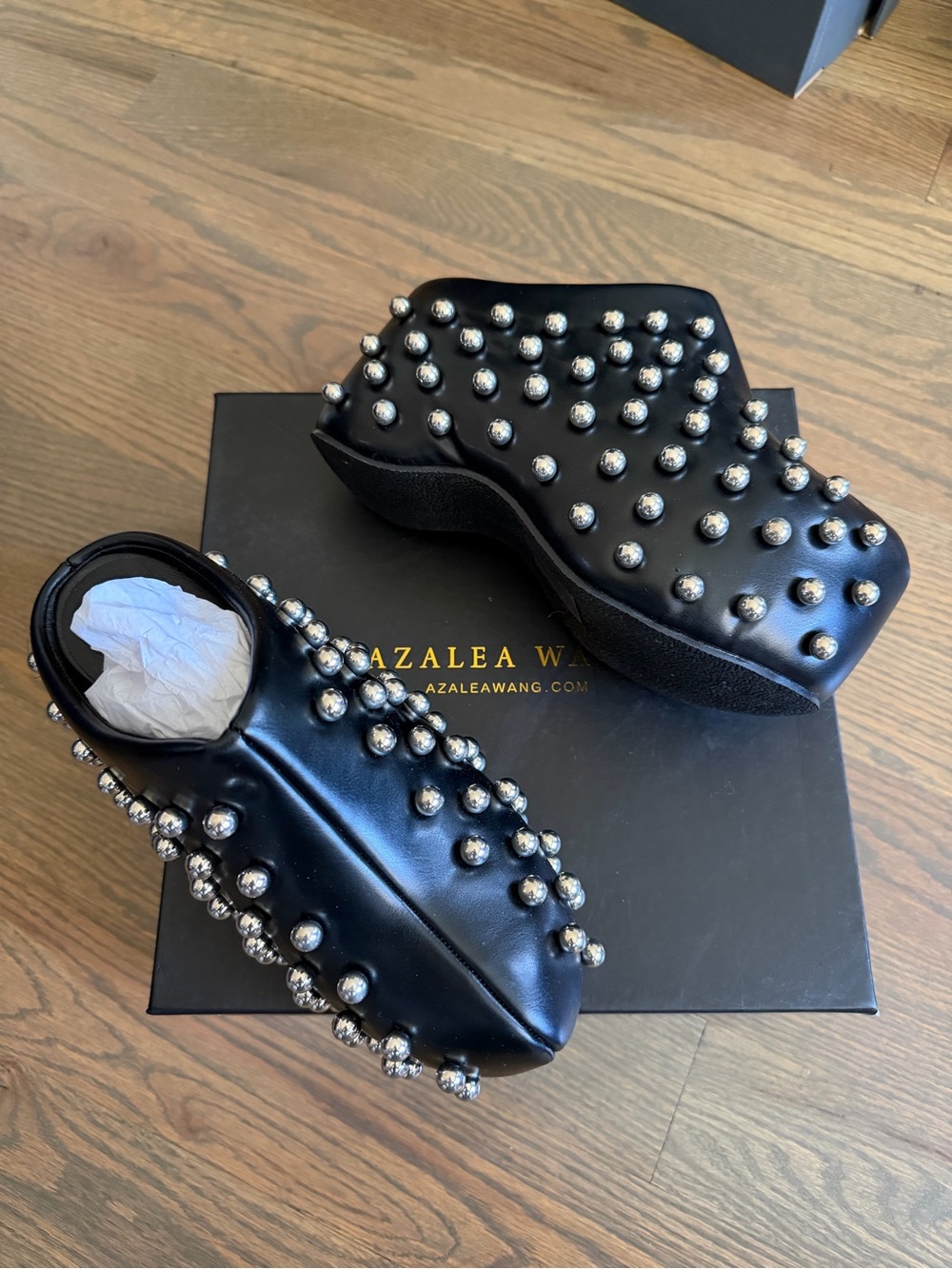 Black Studded Platform Mules with Silver Accents